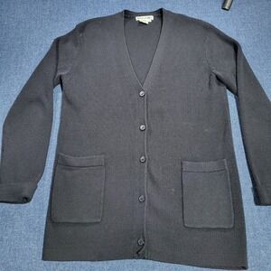 WinterSilks Black Ribbed 80% Silk Cotton Blend V Neck Button Cardigan Sweater S